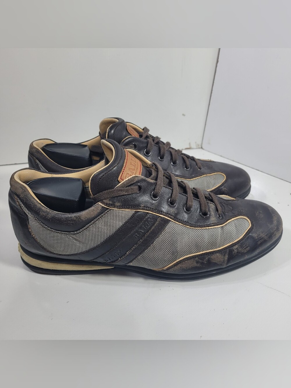 Bally Switzerland Mens 10.5 M Brown Leather Mesh Casual Low Top Sneakers Shoes.